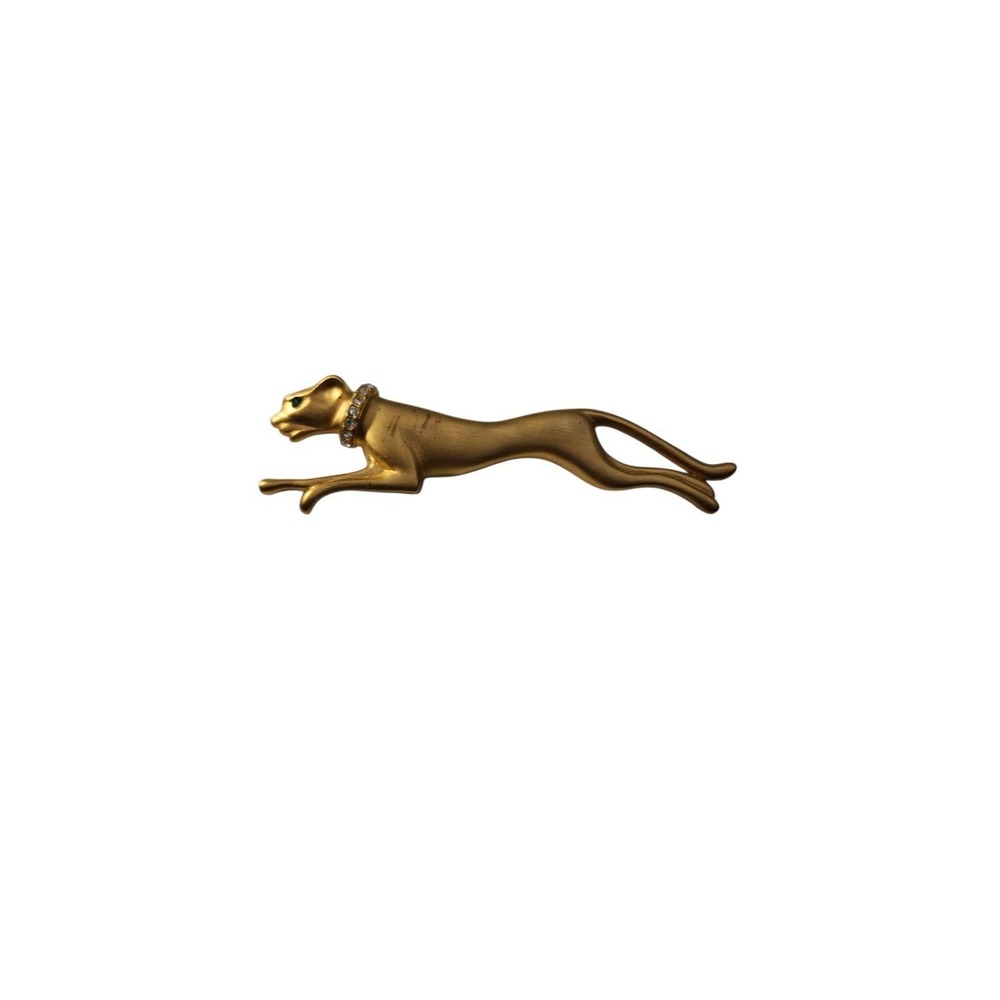 Vintage‎ Signed Jackie Collins Leaping Panther Gold Tone Rhinestone Brooch Pin